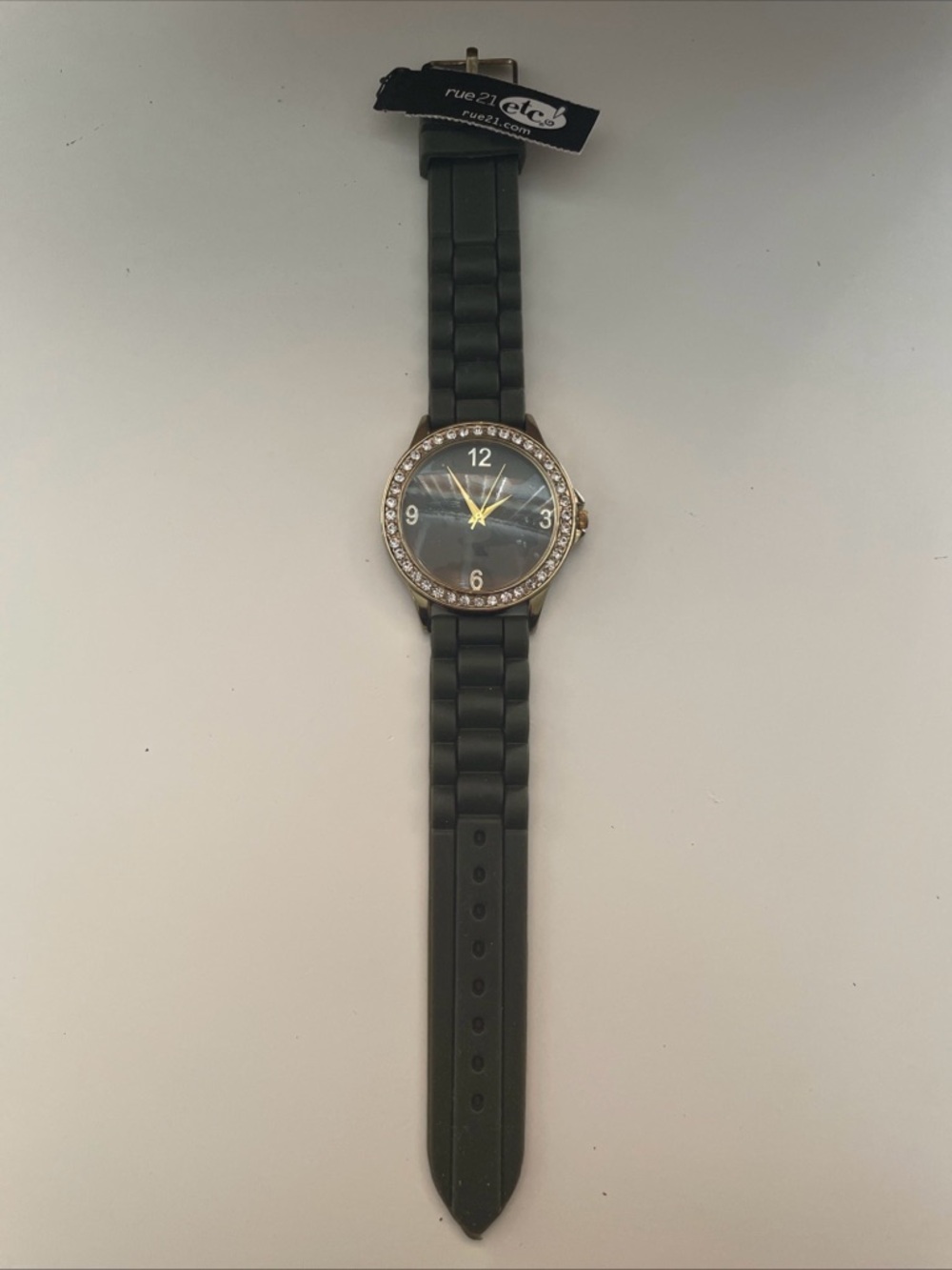 Rue 21 etc! Women's Quartz Watch Black Silicone Band Crystal Bezel New With Tag